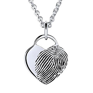 Erinnerungsschmuck Fingerabdruck Fingerprint Kette Silber Namenkette Gravur Individuelle Fingerabdruckkette Trauerschmuck Gedenkschmuck Personalisiert Herz Vergoldet Schmuckstück